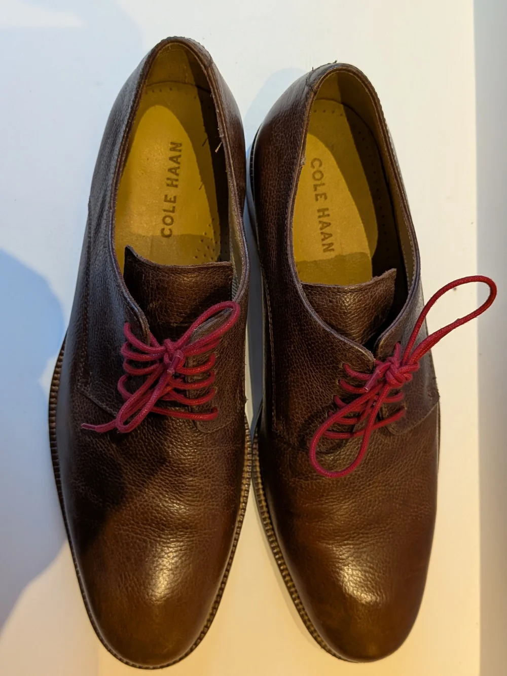 Classic Cole Haan Brown Leather Derby Shoes with Red Laces